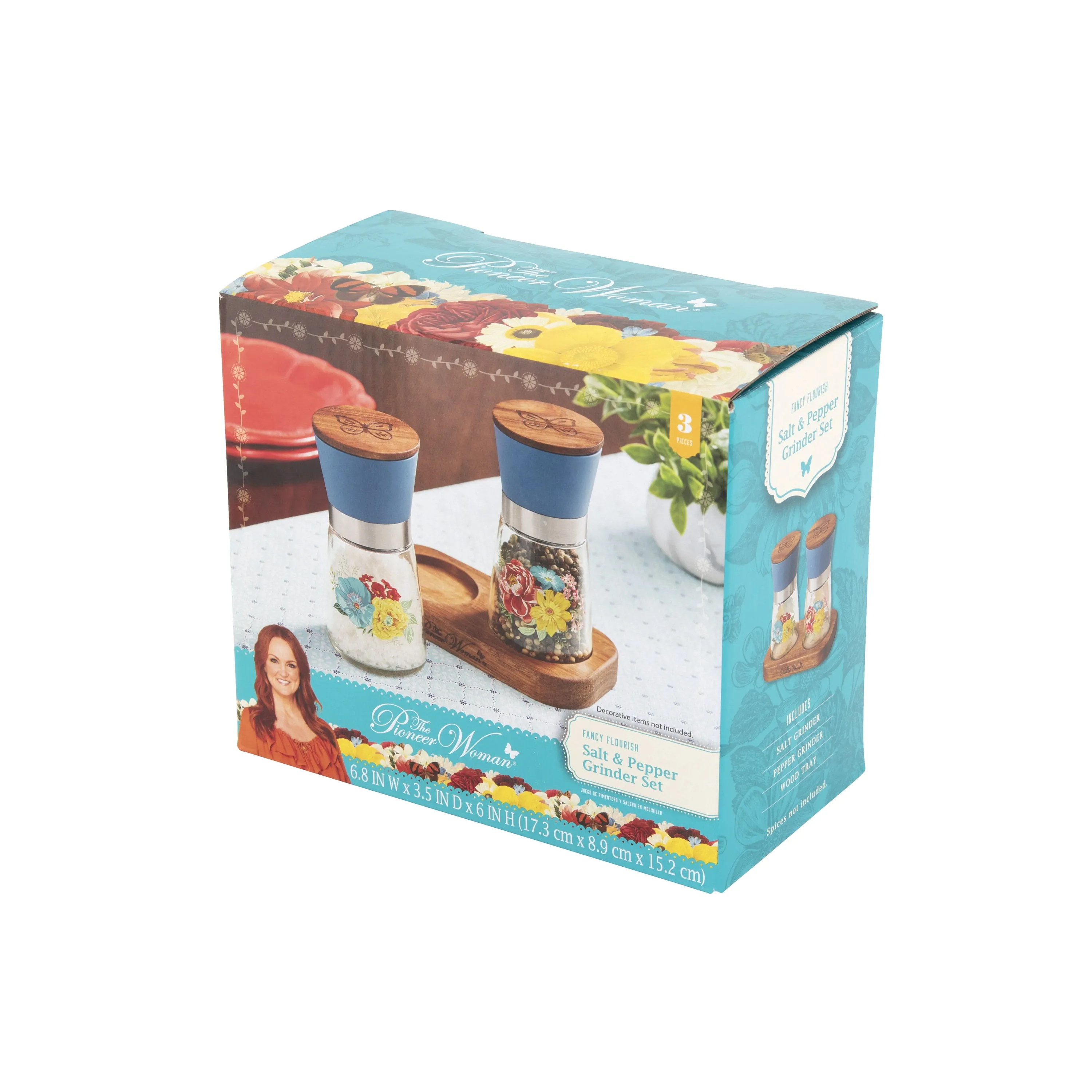 The Pioneer Woman Sweet Romance 3-Piece Salt & Pepper Grinder Set *FREE SHIPPING