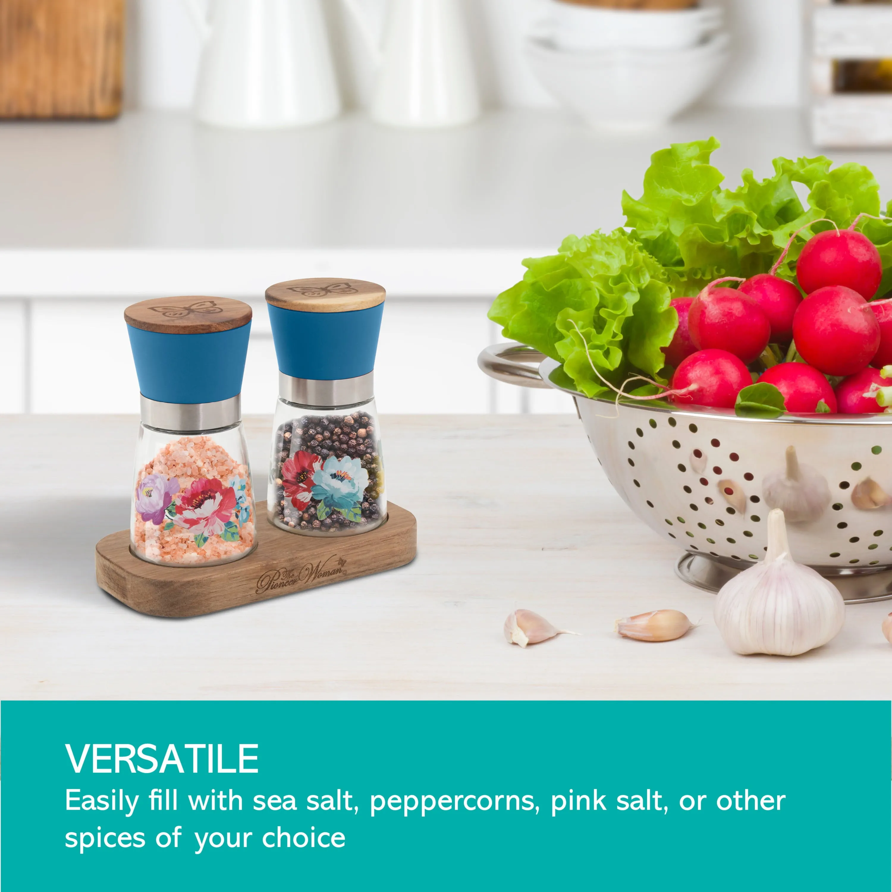 The Pioneer Woman Sweet Romance 3-Piece Salt & Pepper Grinder Set *FREE SHIPPING