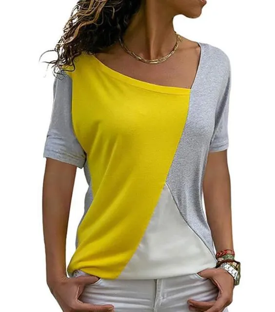 Thin Summer Casual Women T Shirts Short Sleeve Patchwork Slim  Women Clothes Long Summer Shirt Tops