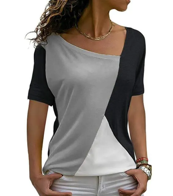 Thin Summer Casual Women T Shirts Short Sleeve Patchwork Slim  Women Clothes Long Summer Shirt Tops