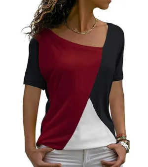 Thin Summer Casual Women T Shirts Short Sleeve Patchwork Slim  Women Clothes Long Summer Shirt Tops