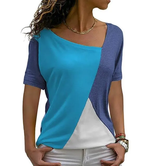 Thin Summer Casual Women T Shirts Short Sleeve Patchwork Slim  Women Clothes Long Summer Shirt Tops