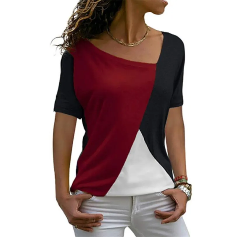 Thin Summer Casual Women T Shirts Short Sleeve Patchwork Slim  Women Clothes Long Summer Shirt Tops