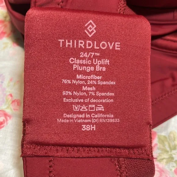 ThirdLove 24/7 Classic Uplift Plunge Bra Deep V Cut Burgundy color Size 3D 38F