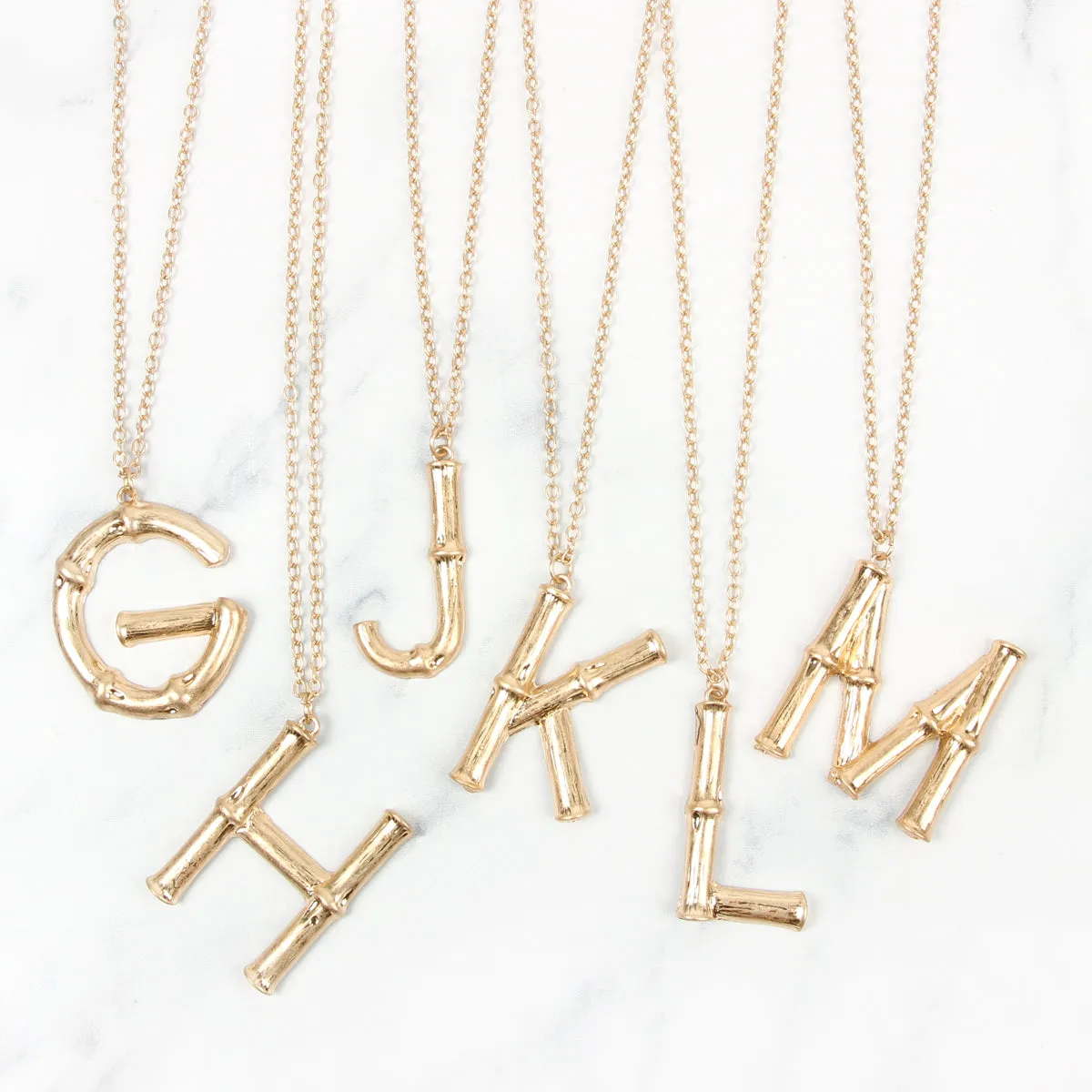 TNE0415 - CAST METAL BAMBOO ALPHABET NECKLACE WITH STUD EARRINGS