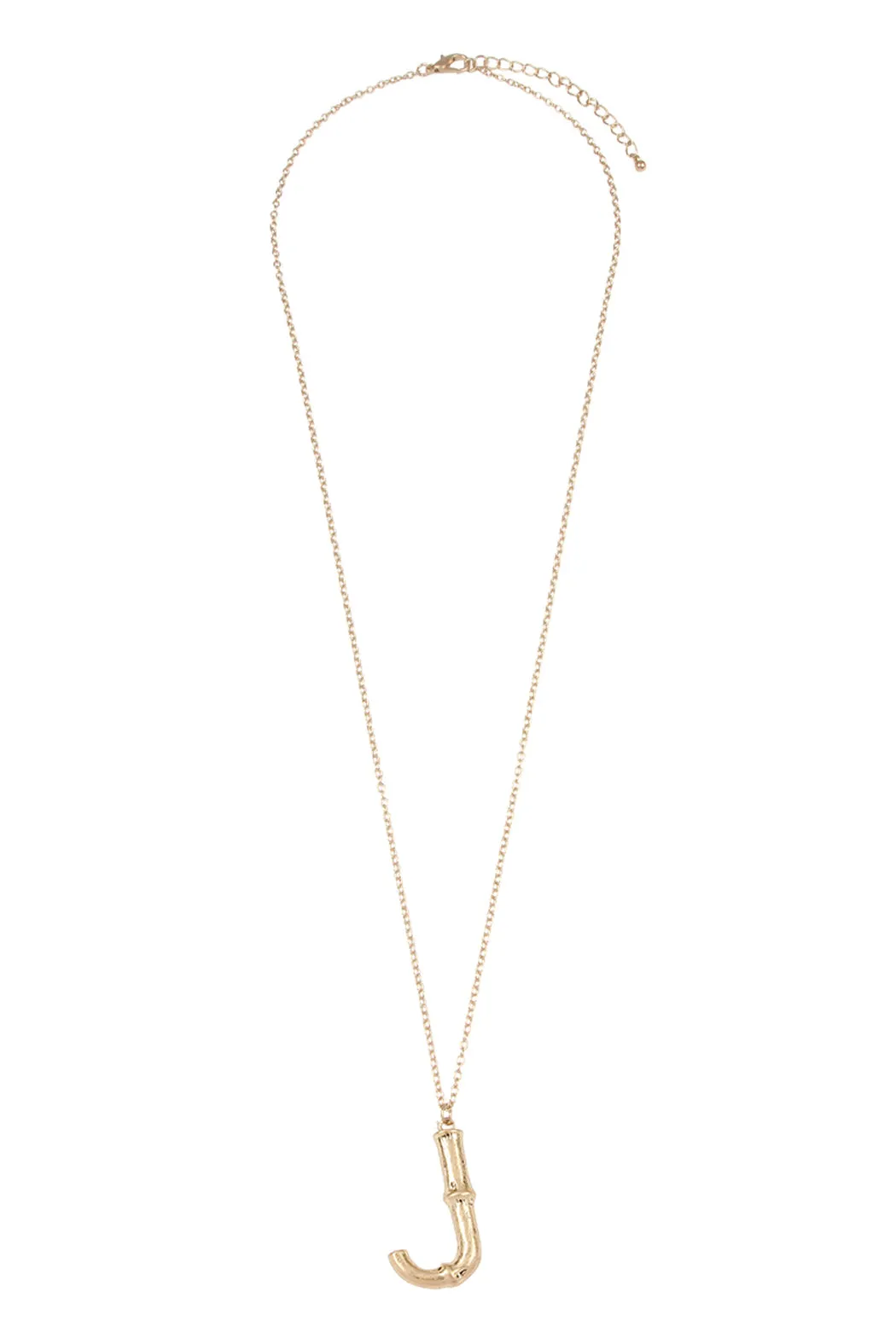 TNE0415 - CAST METAL BAMBOO ALPHABET NECKLACE WITH STUD EARRINGS