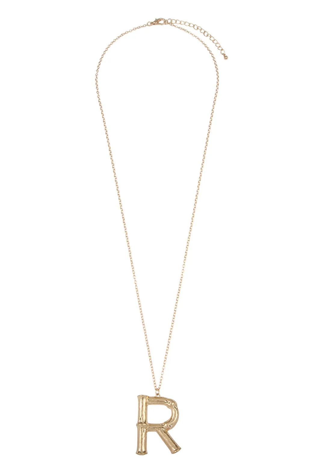 TNE0415 - CAST METAL BAMBOO ALPHABET NECKLACE WITH STUD EARRINGS