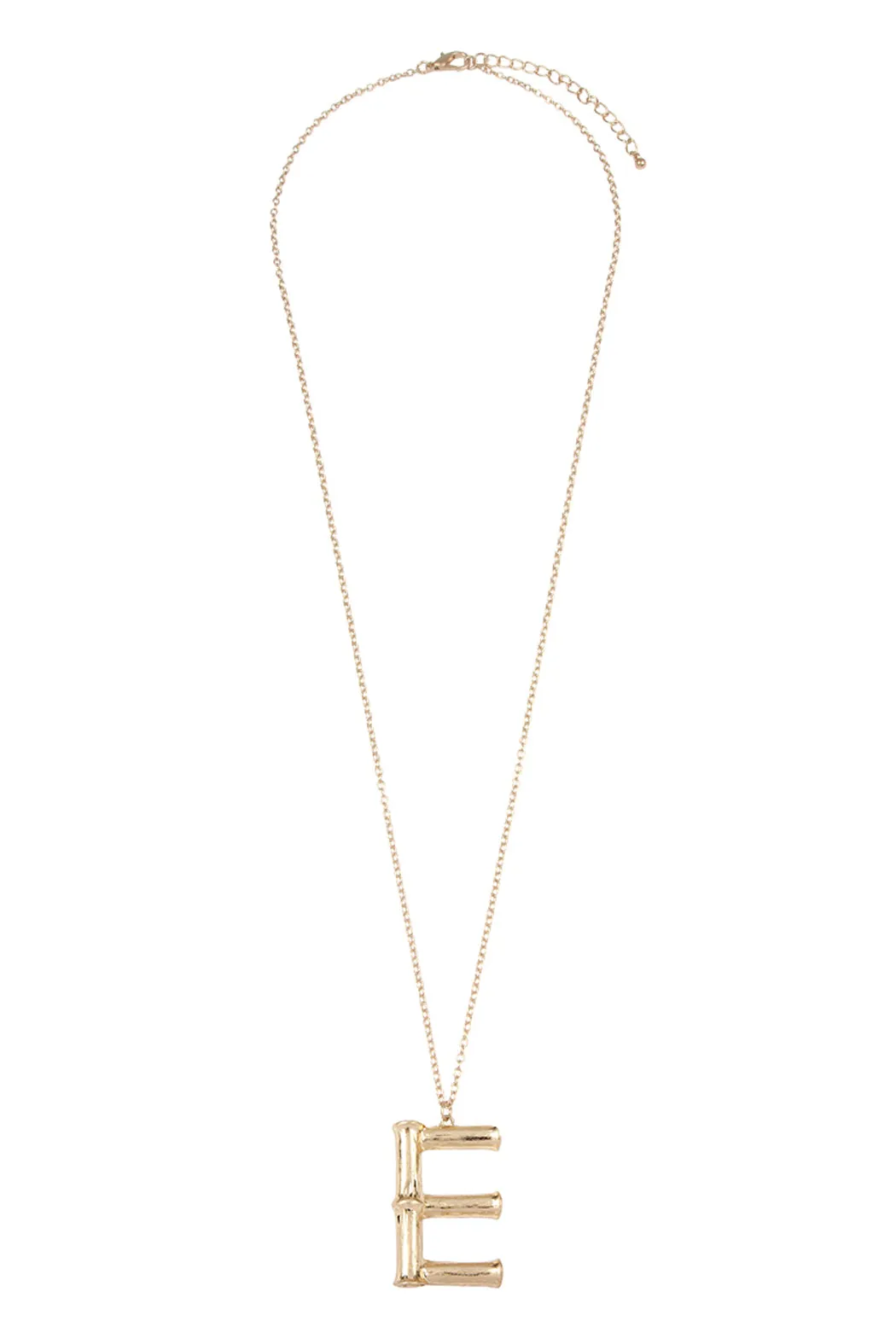 TNE0415 - CAST METAL BAMBOO ALPHABET NECKLACE WITH STUD EARRINGS