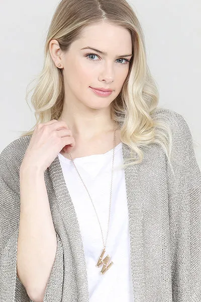 TNE0415 - CAST METAL BAMBOO ALPHABET NECKLACE WITH STUD EARRINGS