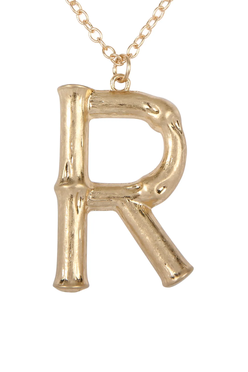 TNE0415 - CAST METAL BAMBOO ALPHABET NECKLACE WITH STUD EARRINGS