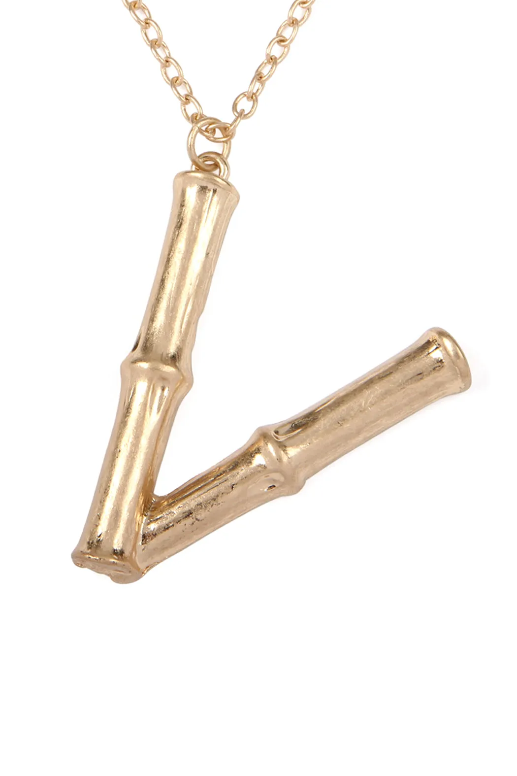 TNE0415 - CAST METAL BAMBOO ALPHABET NECKLACE WITH STUD EARRINGS