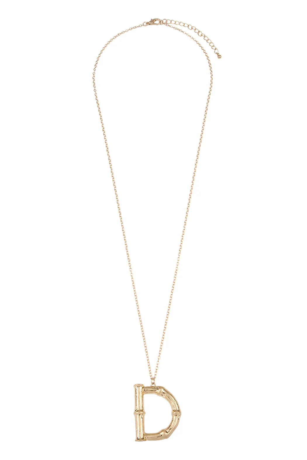 TNE0415 - CAST METAL BAMBOO ALPHABET NECKLACE WITH STUD EARRINGS
