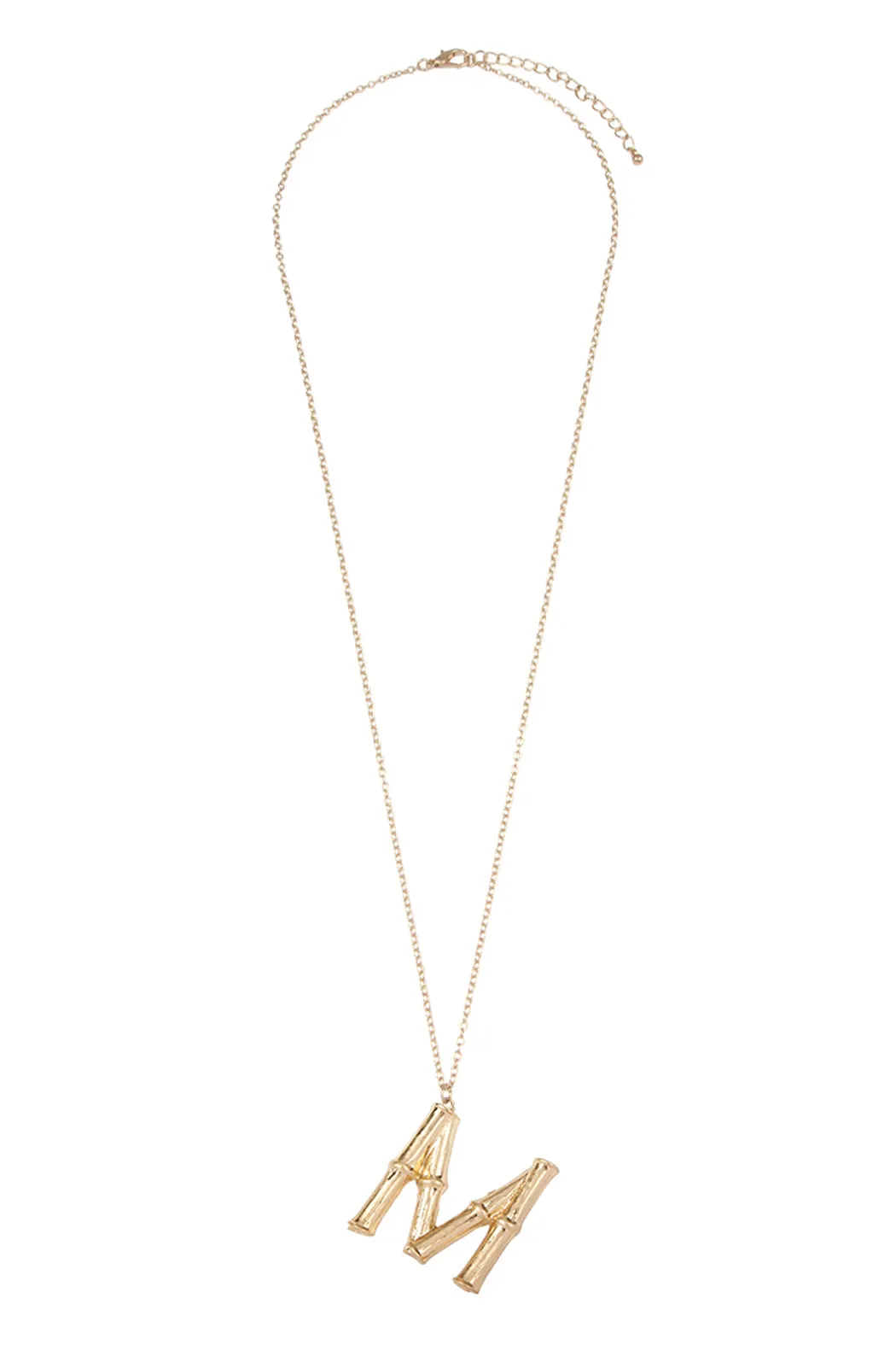 TNE0415 - CAST METAL BAMBOO ALPHABET NECKLACE WITH STUD EARRINGS