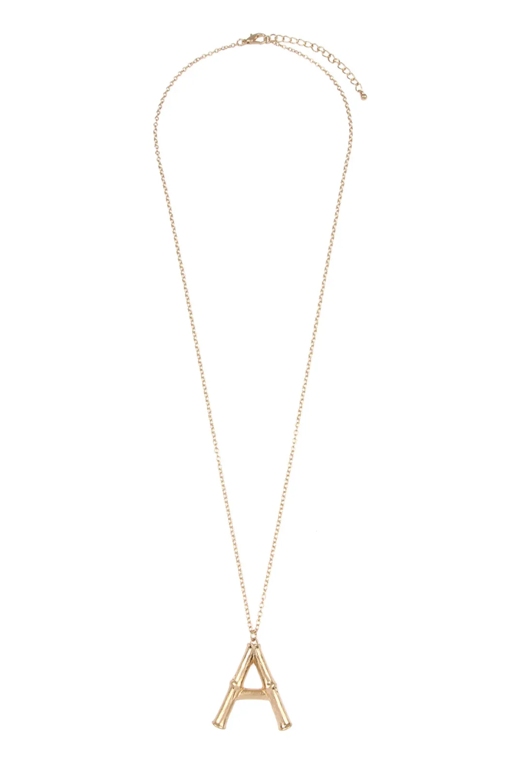 TNE0415 - CAST METAL BAMBOO ALPHABET NECKLACE WITH STUD EARRINGS