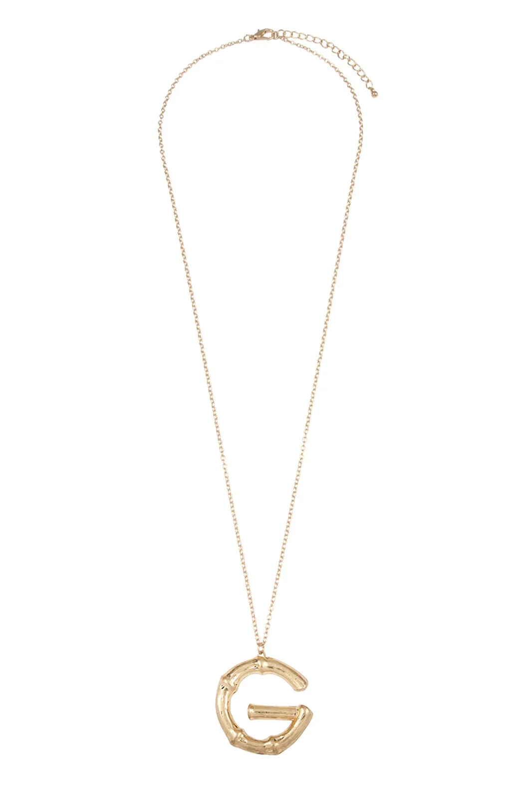 TNE0415 - CAST METAL BAMBOO ALPHABET NECKLACE WITH STUD EARRINGS