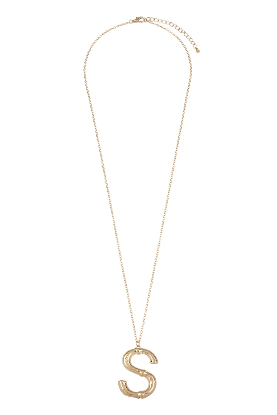TNE0415 - CAST METAL BAMBOO ALPHABET NECKLACE WITH STUD EARRINGS