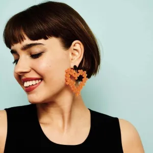 TooLally Heart In Flowers Earrings - Orange Pearl