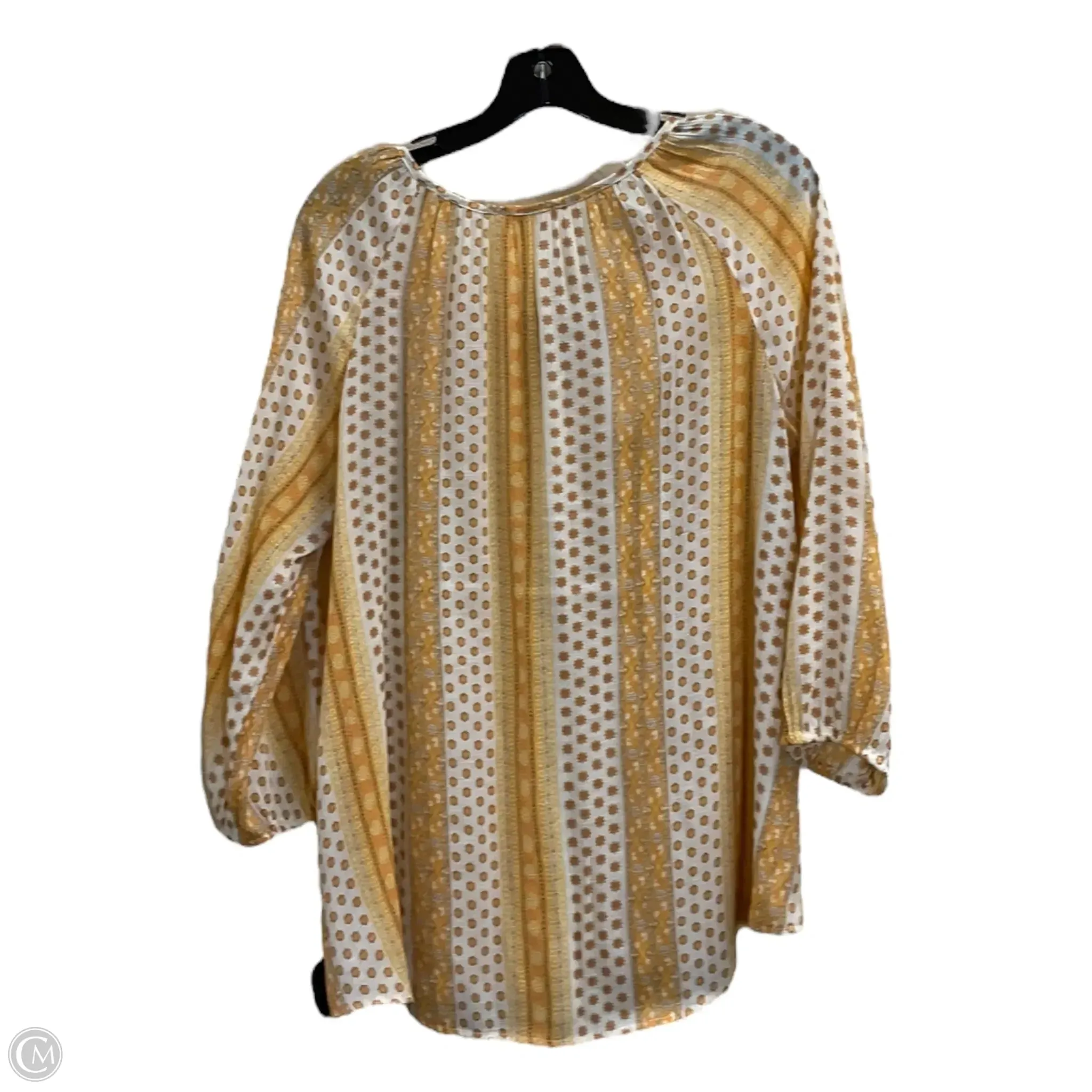 Top 3/4 Sleeve By Como Sport In Orange & Yellow, Size: M