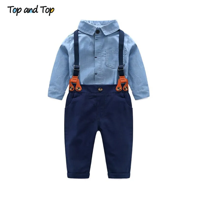 Top and Top Toddler Baby Boys Gentleman Clothes Sets Long Sleeve Romper Suspenders Pants 2Pcs Wedding Party Casual Outfits