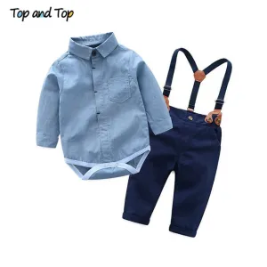 Top and Top Toddler Baby Boys Gentleman Clothes Sets Long Sleeve Romper Suspenders Pants 2Pcs Wedding Party Casual Outfits