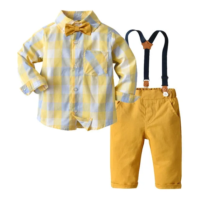 Top and Top Toddler Baby Boys Gentleman Clothes Sets Long Sleeve Romper Suspenders Pants 2Pcs Wedding Party Casual Outfits