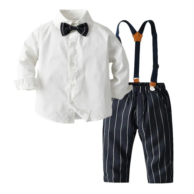 Top and Top Toddler Baby Boys Gentleman Clothes Sets Long Sleeve Romper Suspenders Pants 2Pcs Wedding Party Casual Outfits