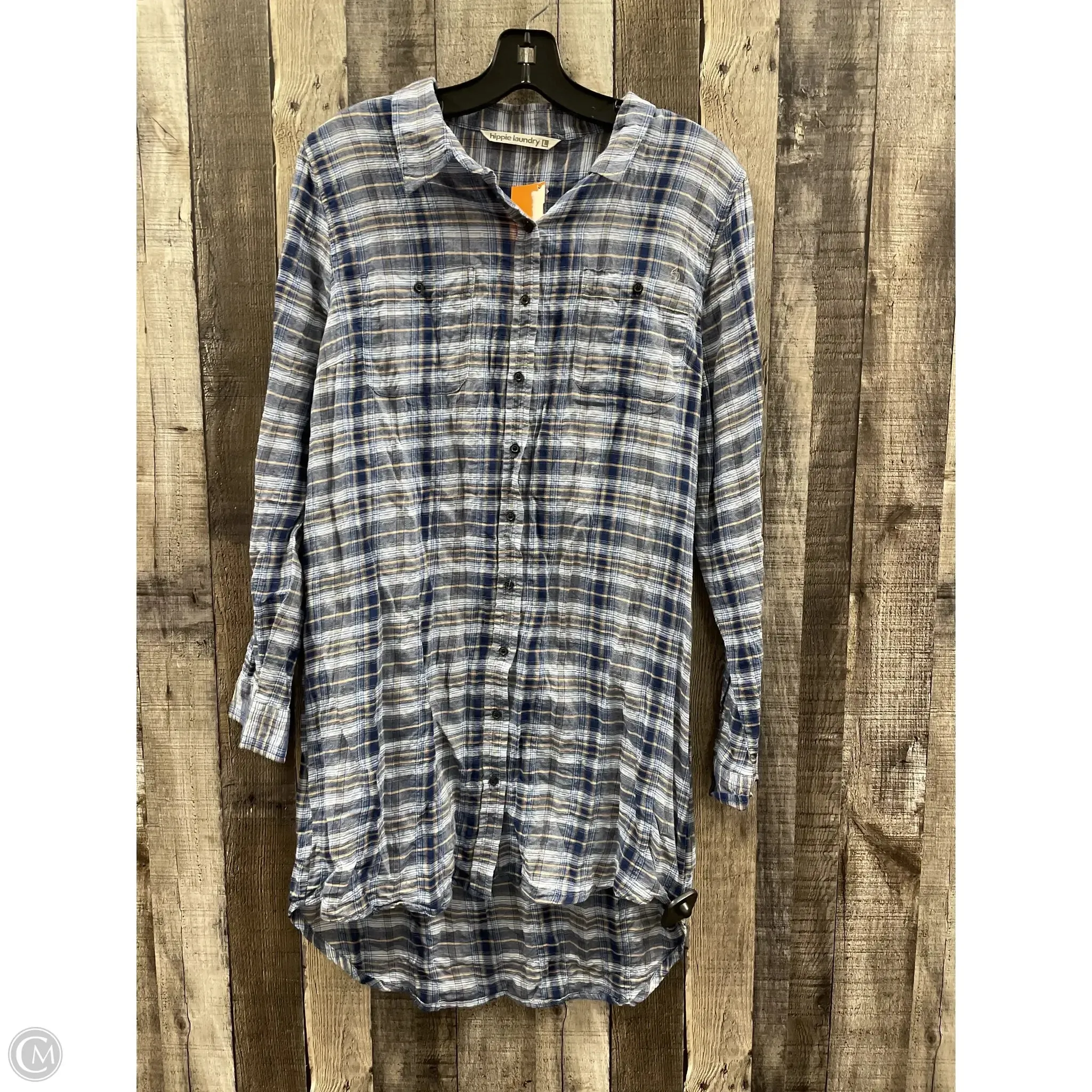 Top Long Sleeve By Hippie Laundry In Plaid Pattern, Size: L
