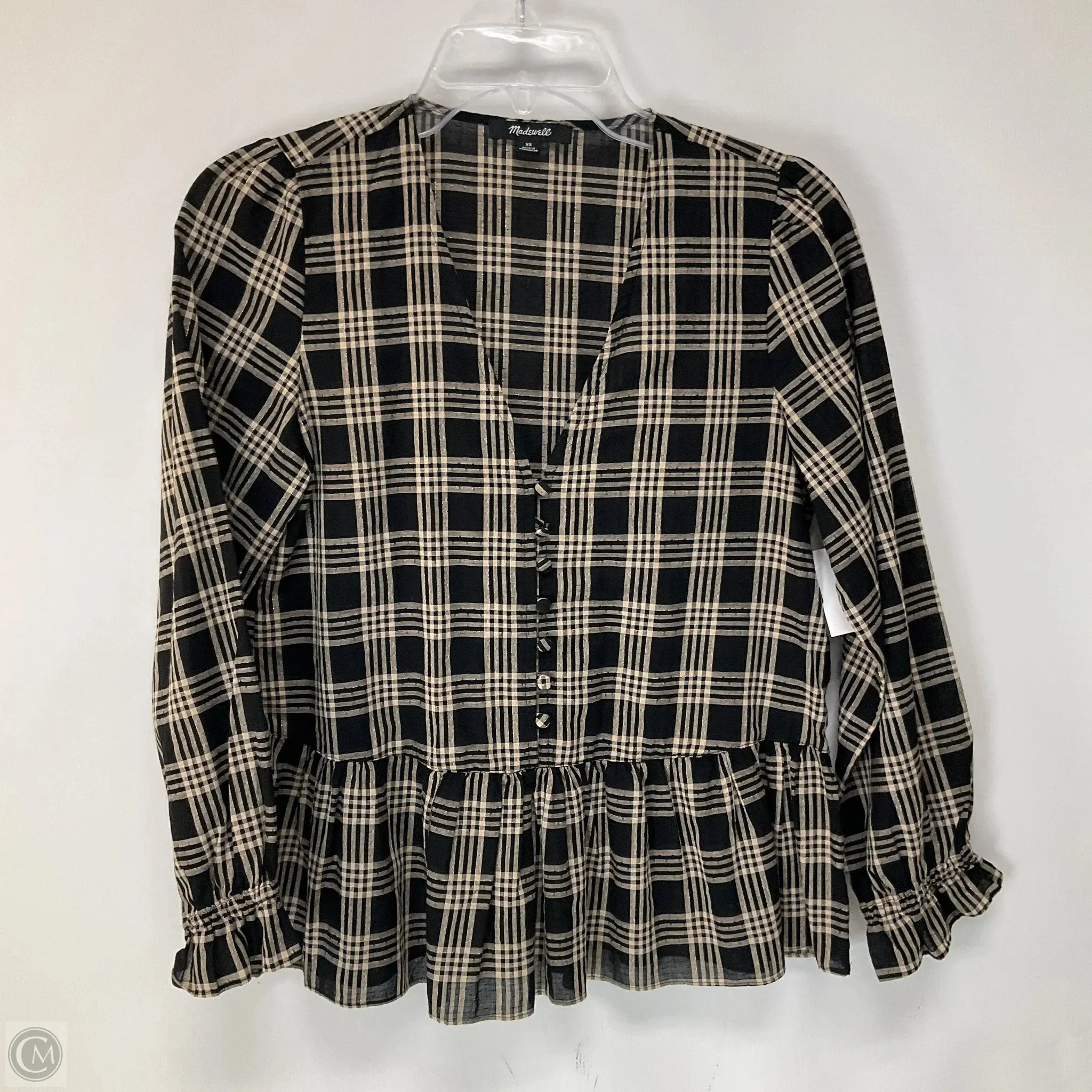 Top Long Sleeve By Madewell In Plaid Pattern, Size: Xs
