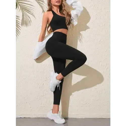 Trendy Black Tank Top and Pants Active Set