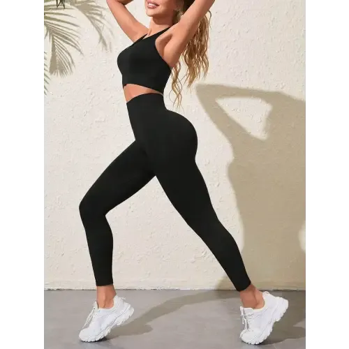 Trendy Black Tank Top and Pants Active Set
