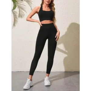 Trendy Black Tank Top and Pants Active Set