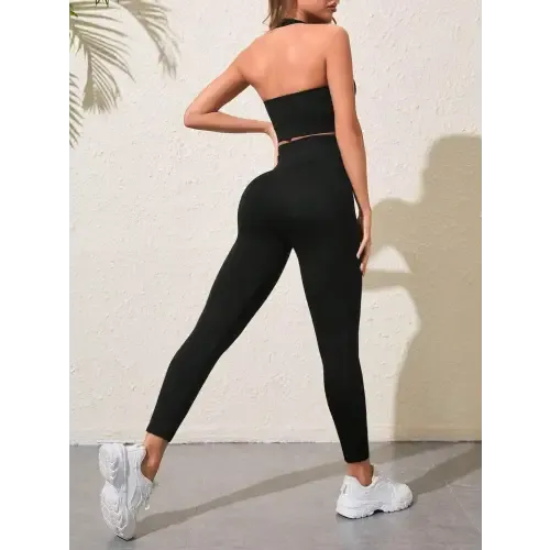 Trendy Black Tank Top and Pants Active Set