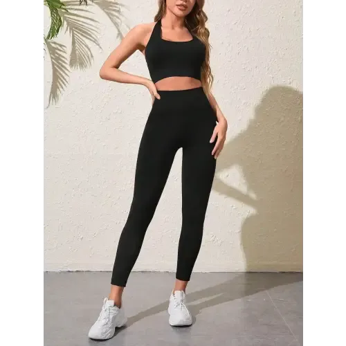 Trendy Black Tank Top and Pants Active Set