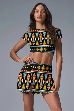 Tribal Tempo Tennis Set – Vibrant Geometric Print Activewear for Women