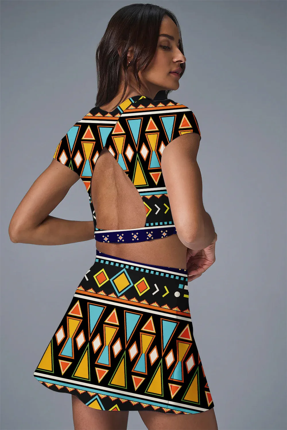 Tribal Tempo Tennis Set – Vibrant Geometric Print Activewear for Women