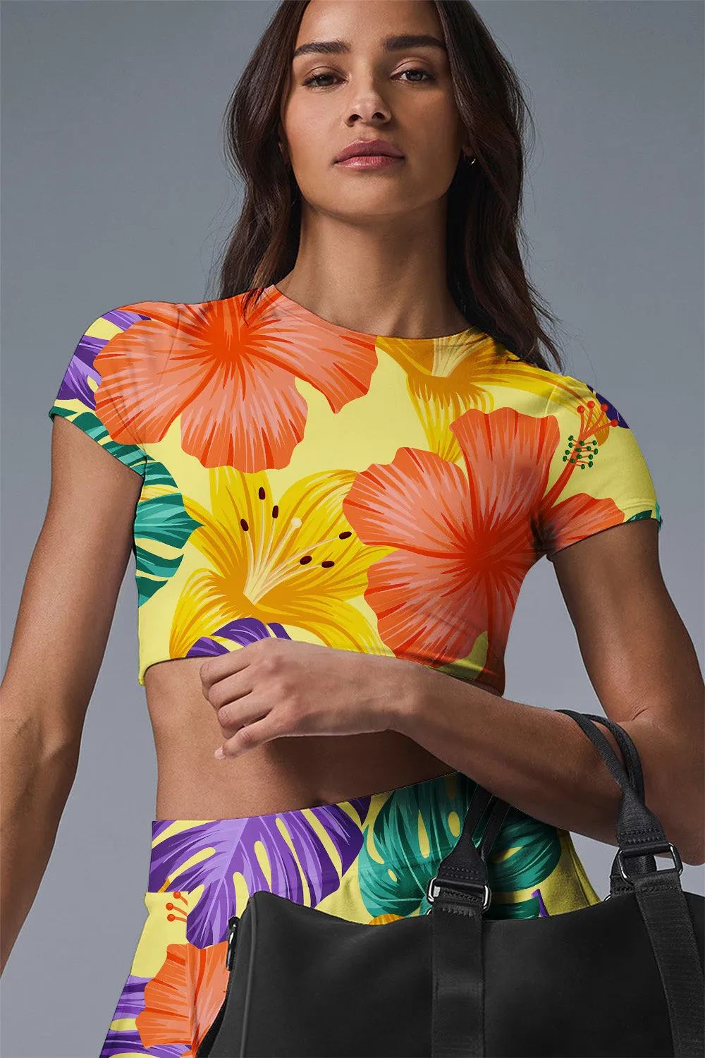 Tropical Hibiscus & Lily Print on Lemon Yellow Tennis Dress