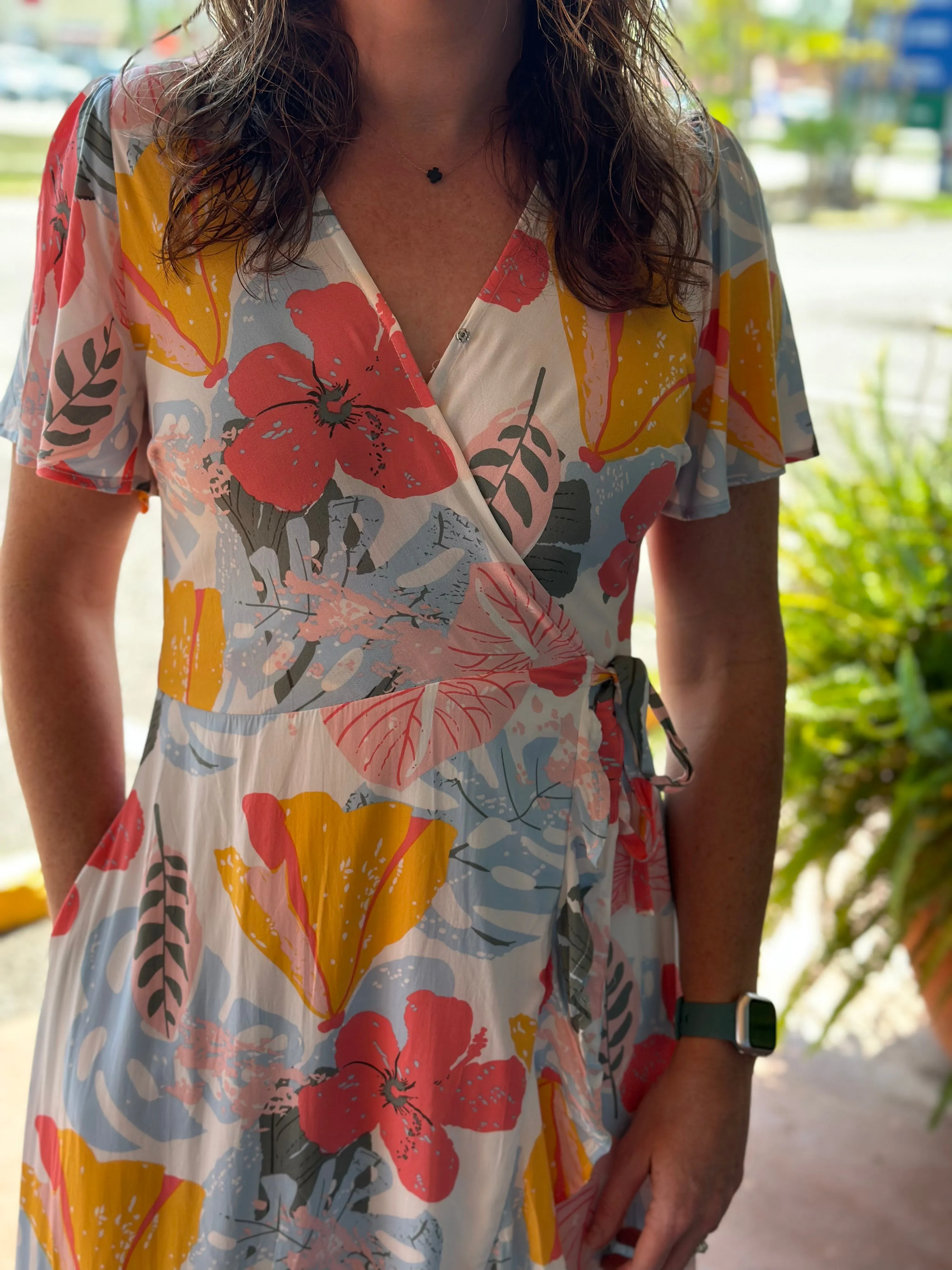 Tropical Midi Wrap Dress