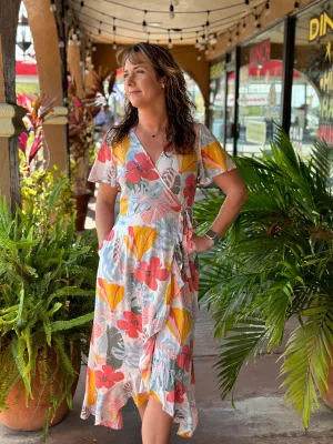 Tropical Midi Wrap Dress