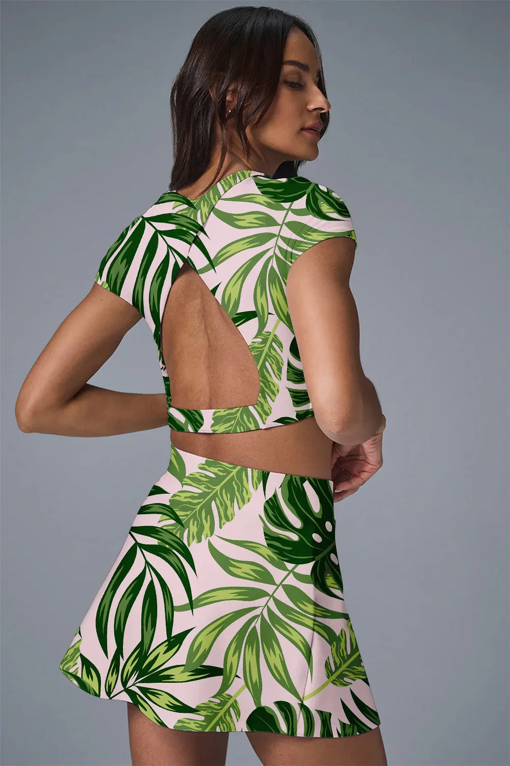 TropiPalm Green Leaf Print Tennis Dress