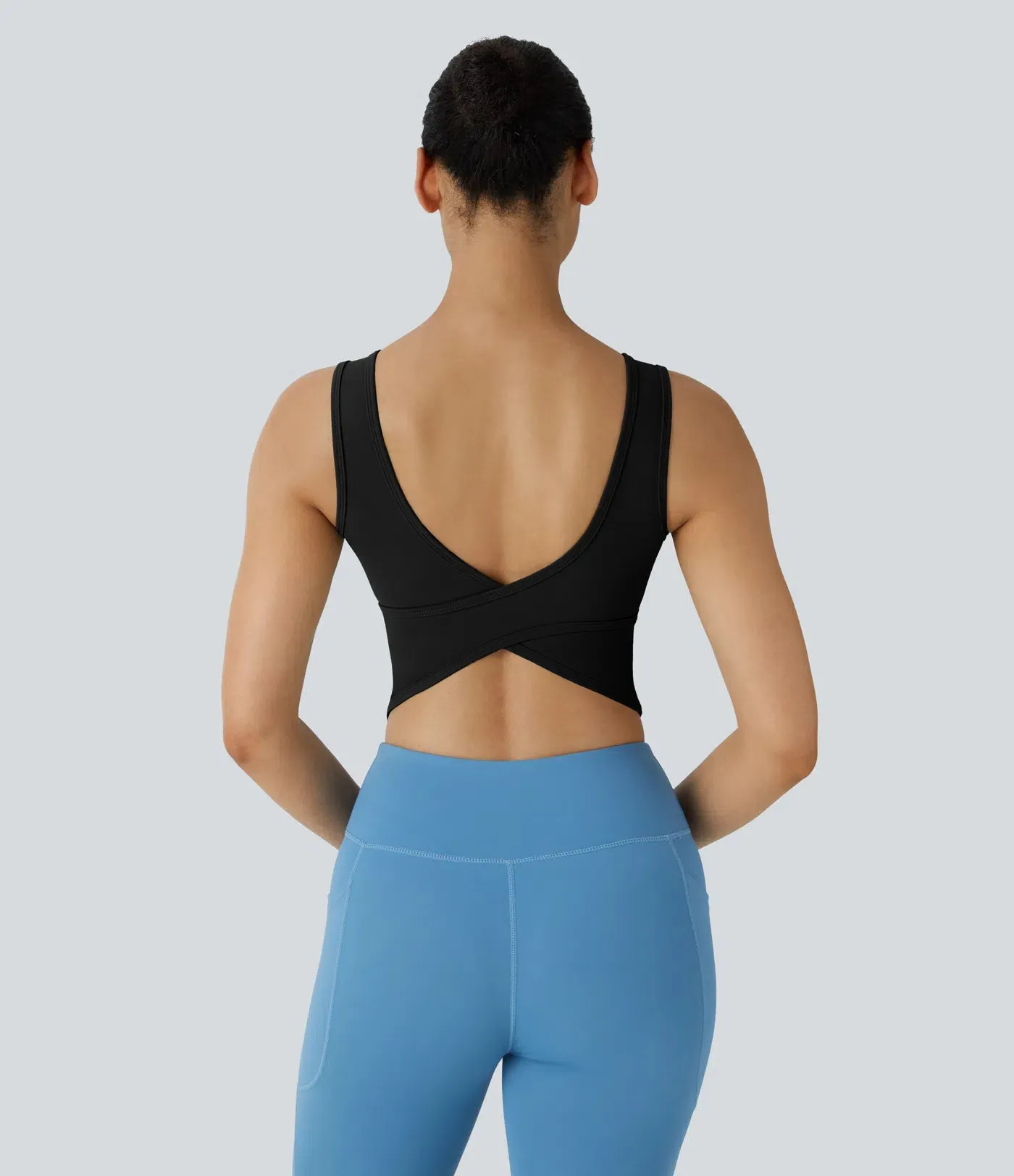 U-Neck Backless Crossover Ballet Tank Top | Elegant & Breathable