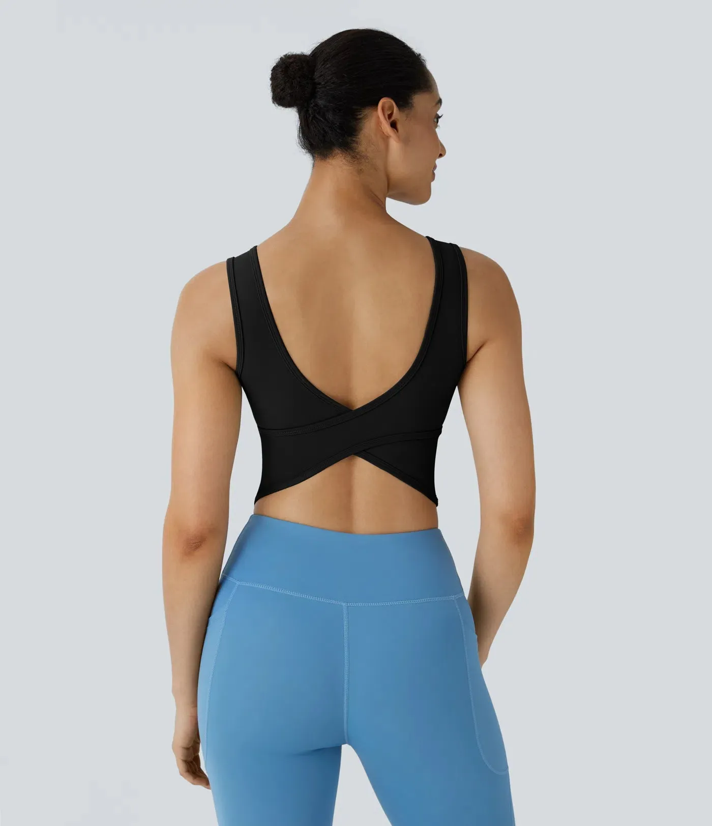 U-Neck Backless Crossover Ballet Tank Top | Elegant & Breathable