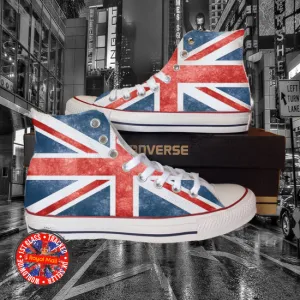 UK Distressed Flag All Star Converse Unisex Hi Tops