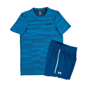 Under Armour Seamless Wave T-Shirt and Speedpocket 7 Inch Shorts Set - Blue