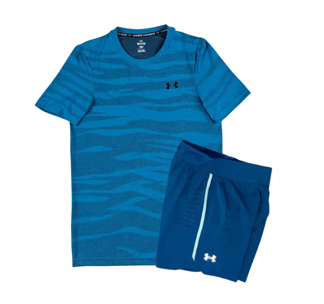 Under Armour Seamless Wave T-Shirt and Speedpocket 7 Inch Shorts Set - Blue