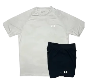 Under Armour Tech Velocity Jacquard Camo T-Shirt and Speedpocket 7 Inch Shorts Set - White/Black