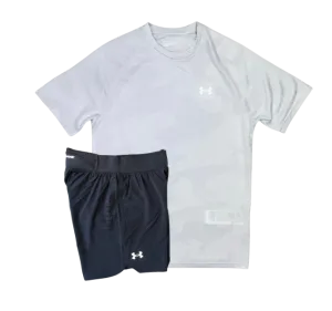 Under Armour Tech Velocity Jacquard Camo T-Shirt and Speedpocket 7 Inch Shorts Set - White/Grey