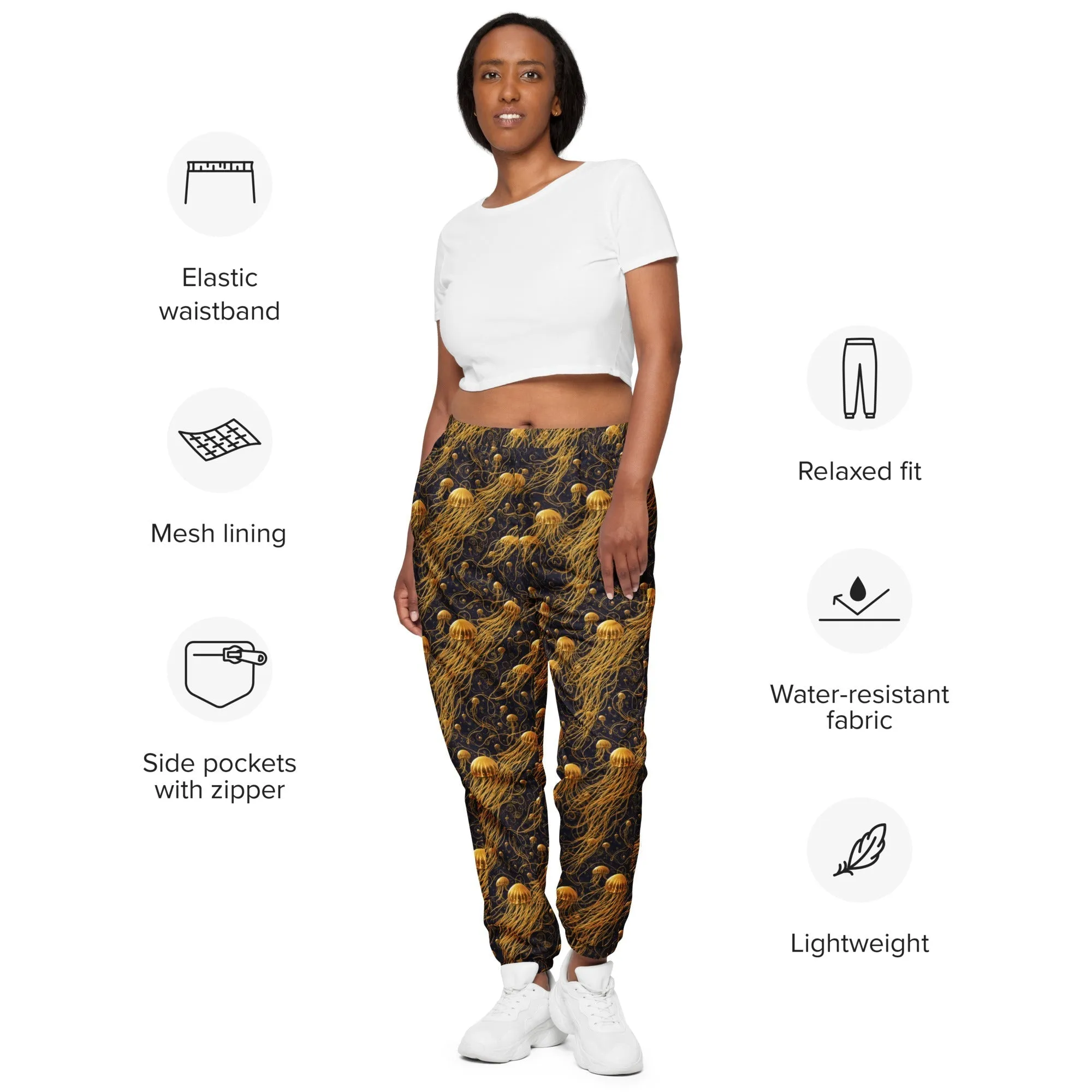 Unisex Track Pants - Black and Gold Jellyfishes