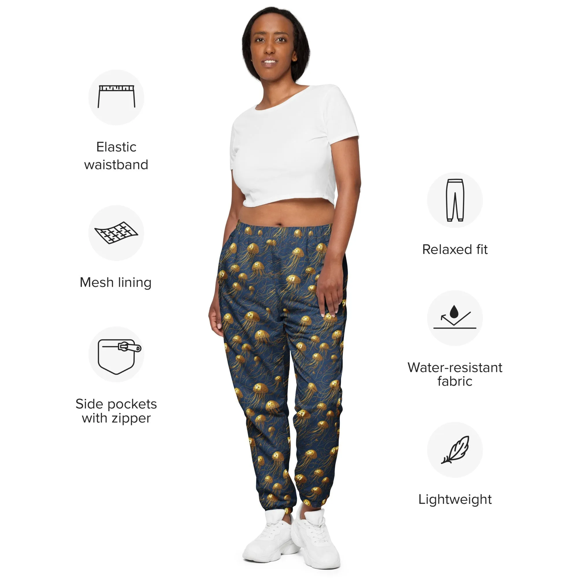 Unisex Track Pants - Blue and Gold Jellyfishes