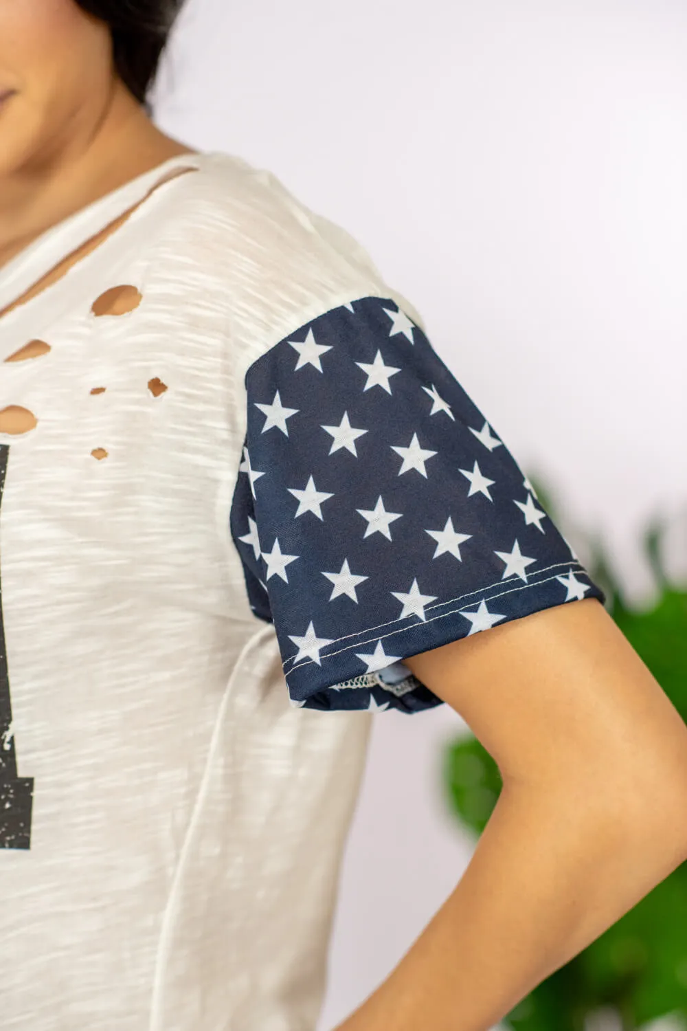USA Sequin Graphic Distressed Tee Shirt