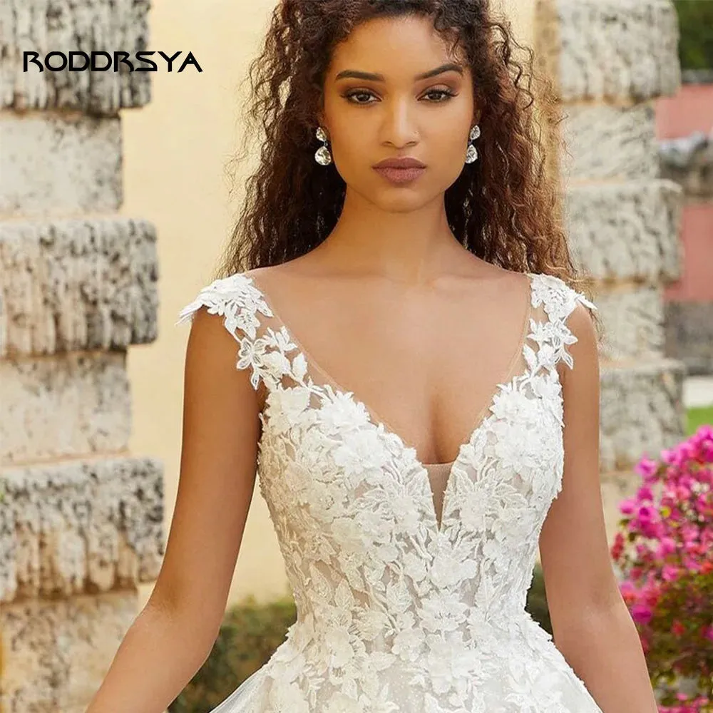 V-neck Boho Wedding Dresses Floor-length Tulle Vestido De Noiva Appliques